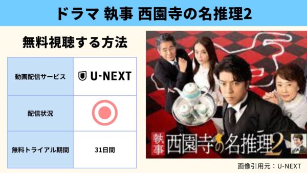 U-NEXT ドラマ 執事 西園寺の名推理2 無料配信動画